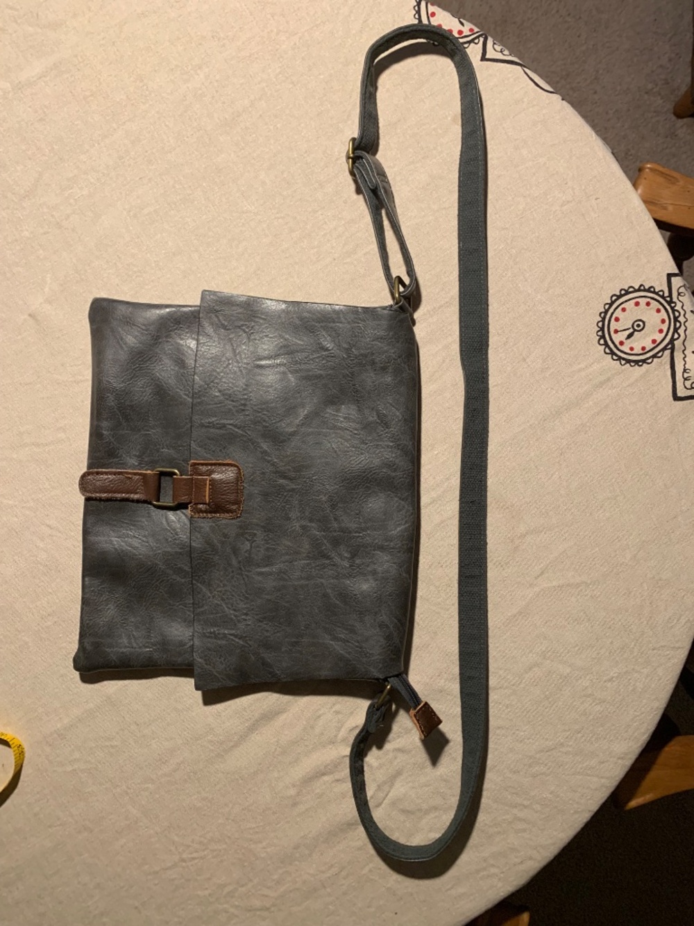 Paolo Bags Gray Foldover Messenger Crossbody Vegan Leather Adjustable Strap - Picture 11 of 11